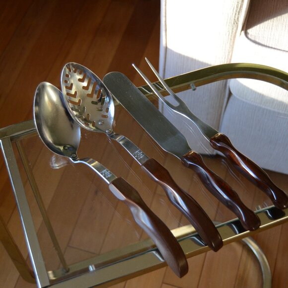CUTCO Stainless USA Kitchen Utensil Set Brown Swirl Handles - Picture 2 of 10